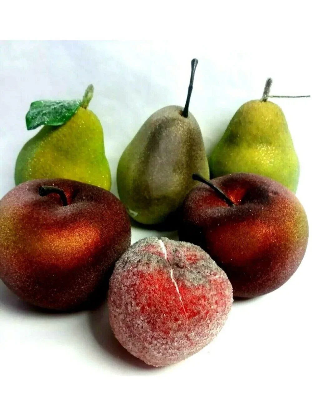 Artificial Faux Fruit Apples Pears Shimmer Room Home Decor Lot of 6